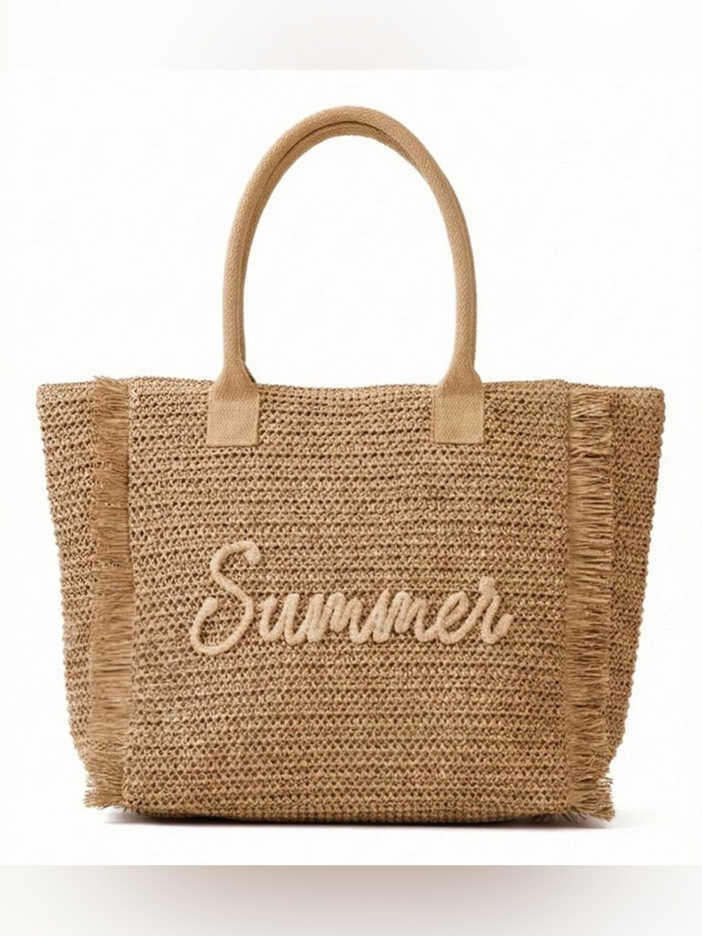 Summer Embroidered Straw Tote Bag - Natural